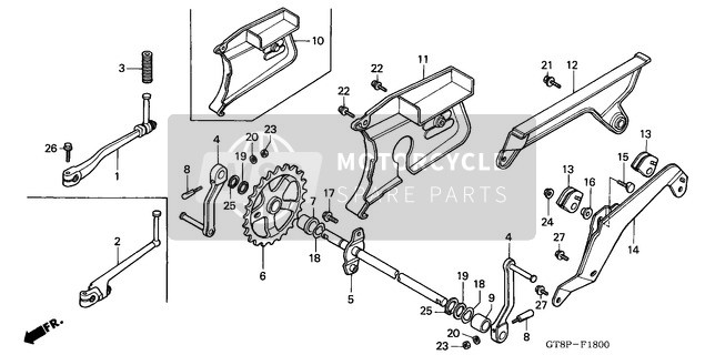 Honda PK50M 1993 Pedaal/Trap Starter Arm voor een 1993 Honda PK50M